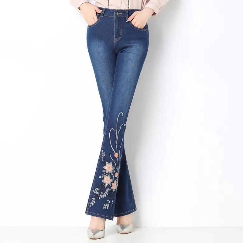 2019 осенние женские джинсы клёш с вышивкой для девочек брюки женщин больших