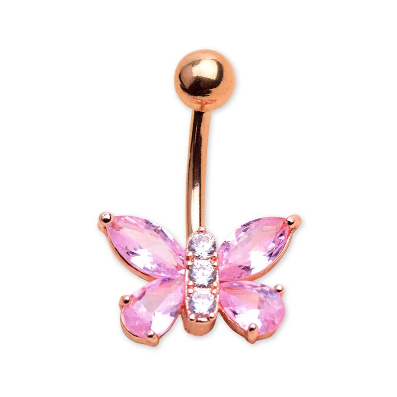 Блестящее циркониевое Бабочка кольцо пупка с украшением в виде кристаллов