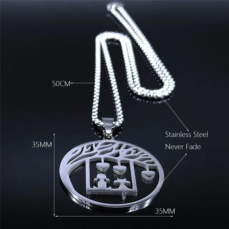 

2021 Tree of Life Gril and Cat Stainless Steel Necklace Women Silver Color Pendant Necklace Jewelry collares de mujer NXS01