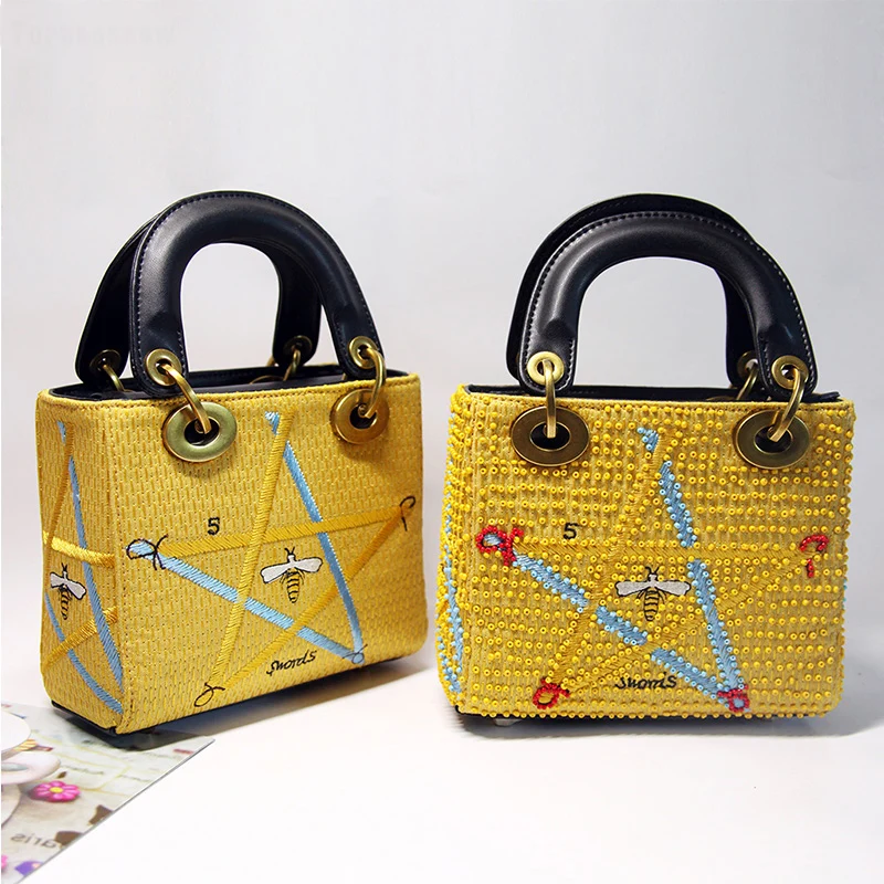 

Heavy craftsmanship, beading, embroidery, bees, geometric patterns, handbags, women's new fashion, one-shoulder messenger bag
