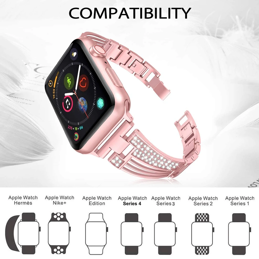 

Armband for Apple Watch 4 5 Band 40mm 44mm Women Bling Strap for Iwatch Bands 38mm 42mm Pulseira Series 3 2 1 Bracelet Wrist