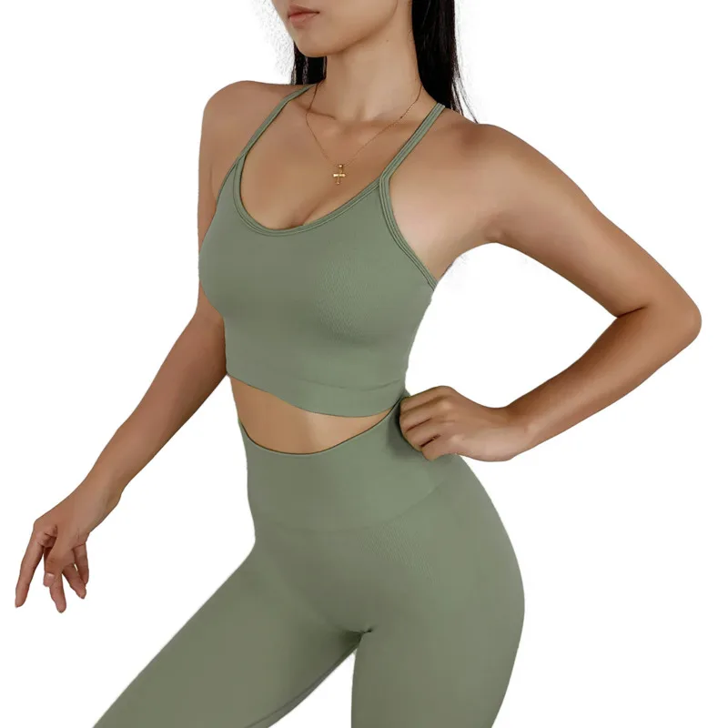 

Seamless Suit Fitness Women Sportwear Yoga Set 2 Piece Elastic Sport Leggings And Top Push-up Bra Running Gym Workout Clothing