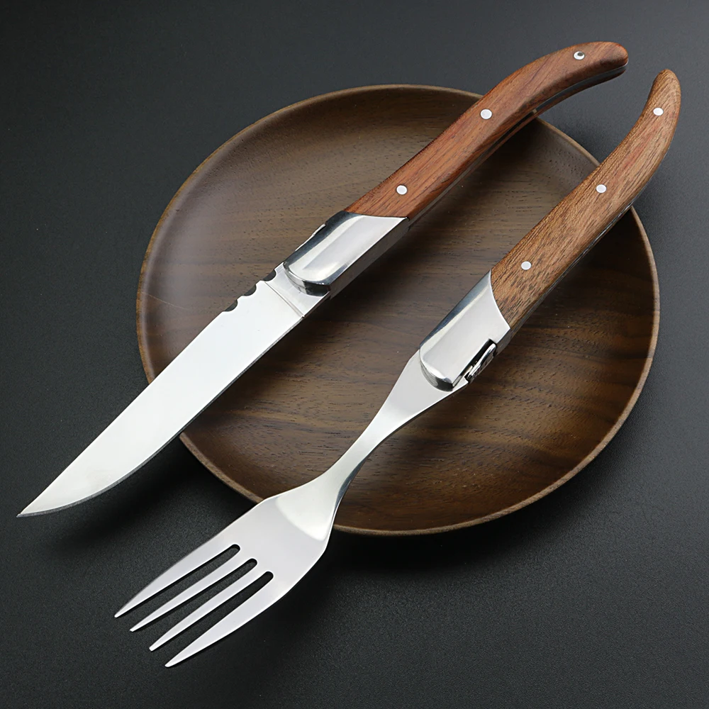 

XUAN FENG high quality stainless steel steak knife and fork Cutlery with color wooden handle