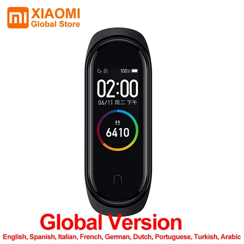 Xiaomi Mi смарт-браслет с сенсорным экраном 4, Bluetooth 5,0, водонепроницаемый браслет с цветным экраном AI, спортивный браслет с сердечным ритмом - Цвет: Global version-Black