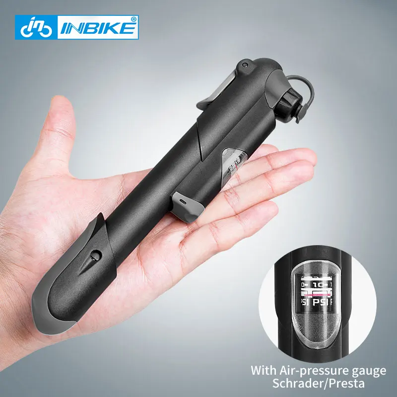 INBIKE MINI Портативный насос для велосипеда с манометром Велосипедный насос дорожный велосипед MTB Надувное высокопрочного сплава велосипедов воздушный насос 20 см