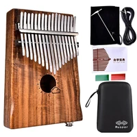 thumb piano 17 keys eq kalimba mbria acacia wood link speaker electric pickup with bag cable tuner hammer for beginner marimba