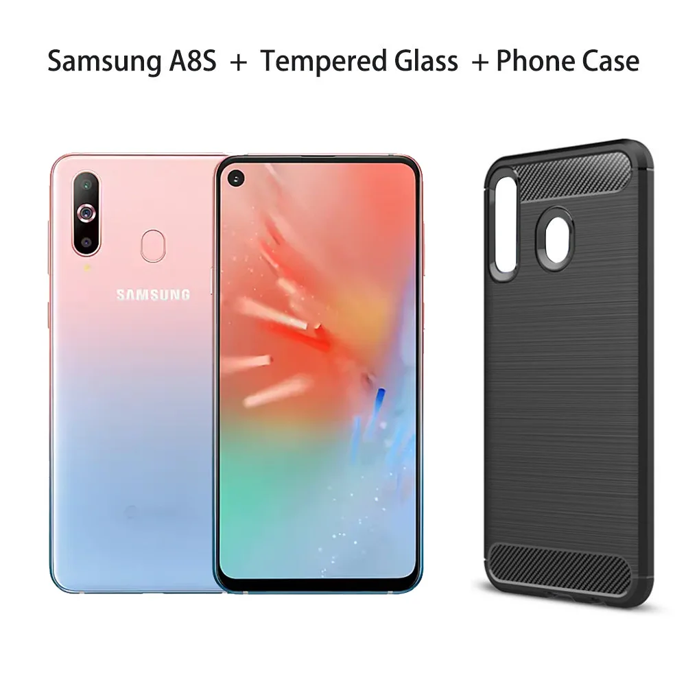 With Glass N Case Samsung Galaxy A8s 6,4 ”FHD Смартфон Snapdragon 710 Otca core 6 ГБ 128 ГБ Три задние камеры Face ID NFC Android 4G сотовый телефон - Цвет: With Glass N Case