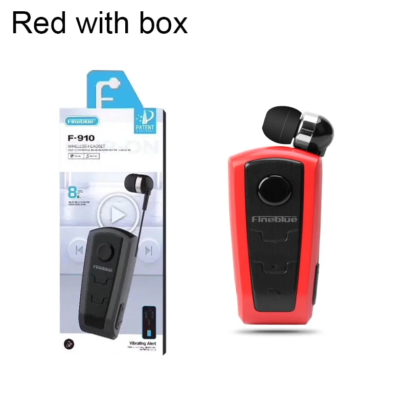 Red with box Настоящие Fineblue F910 Беспроводная bluetooth-гарнитура в ухо Вибрационный оповещение о ношении клип наушник Hands-Free для смартфонов - Цвет: Red with box