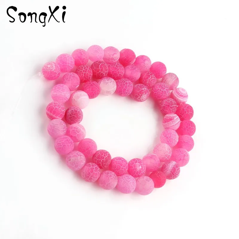 Натуральный розовый красный Мороз матовый Дракон Vein камень: агат 6 8 10 мм круглые