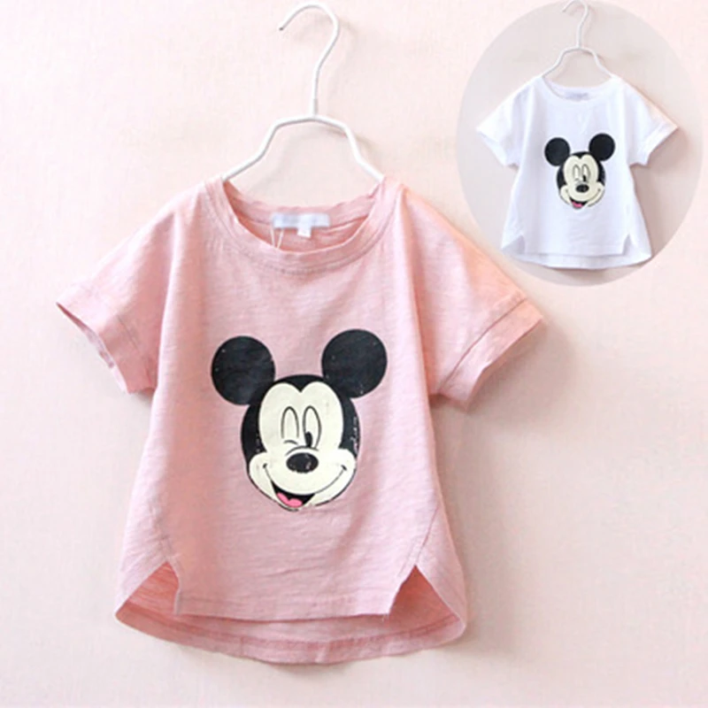 Disney Mickey футболка для девочек весна осень с коротким рукавом модная детская