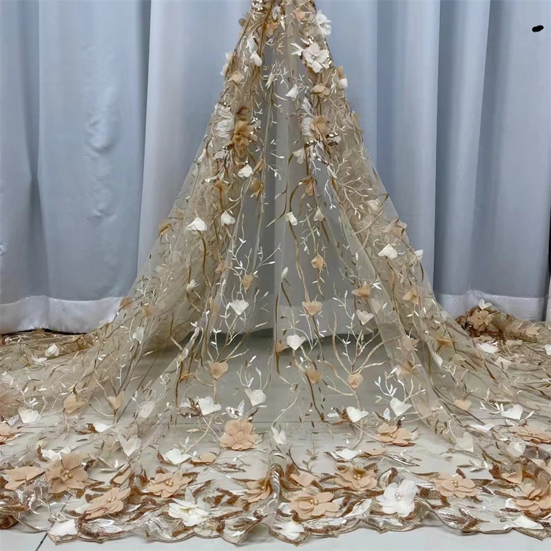 

African 3D applique Lace Fabric 2021 High Quality Tulle Lace Material Dress For Women Embroidery French Lace Fabric Sewing JY-15