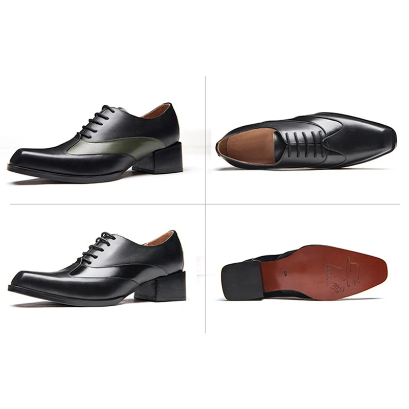 

Mixed Colors Genuine Leather Man Formal Dress Wedding Shoes Square Toe Laces Men's High Heel (5cm) Oxfords For Party JNS169