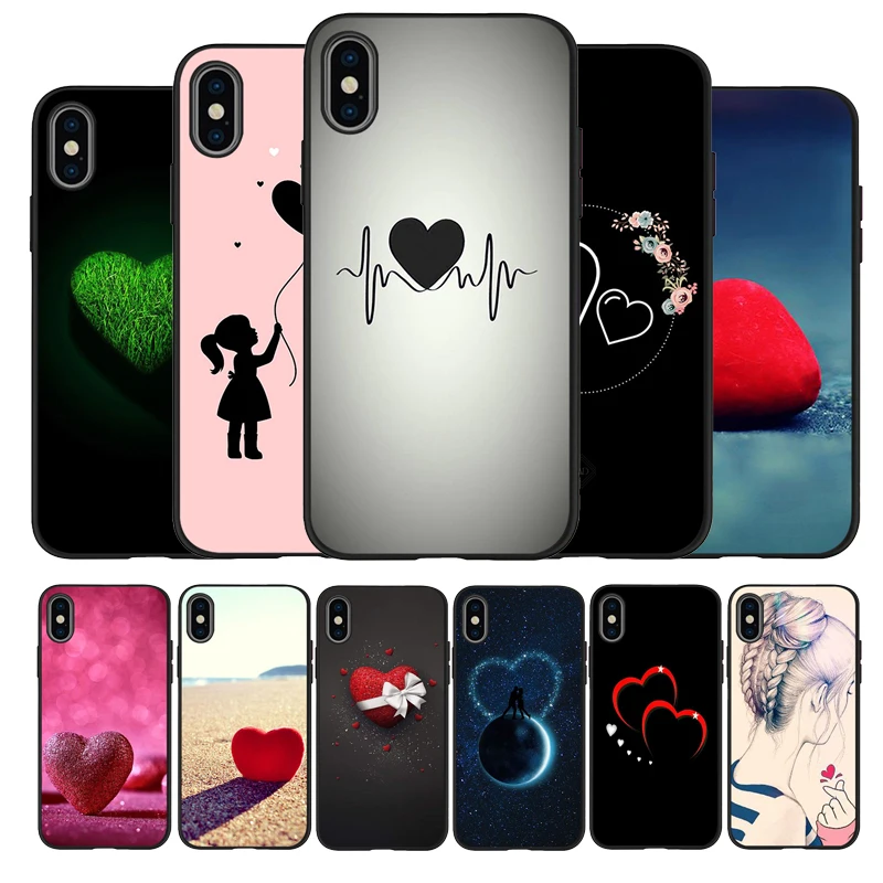 Черный силиконовый чехол в форме сердца для телефона iPhone 12 XR XS Max 5 5S SE 2020 6 6S 7 8 PLUS X