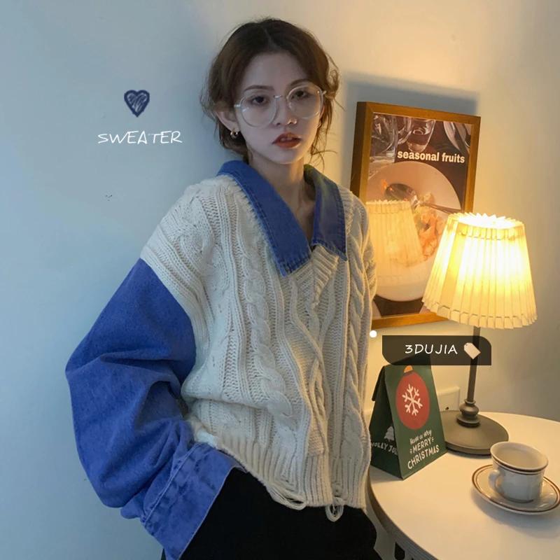 

Женская одежда 2020 корейские модные женские свитера 2021 осень и зима Новая Винтажная свободная внешняя одежда двойной вязаный свитер