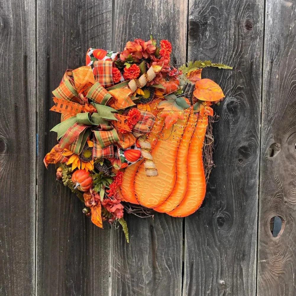 

Artificial Autumn Rattan Garland Fall Pumpkin Hydrangea Wreath Front Door Wall Hanging Ornament Thanksgiving Decoration