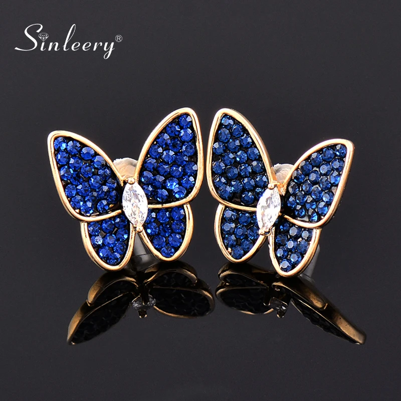 Женские серьги гвоздики SINLEERY золотого и серебряного цвета в форме бабочки с