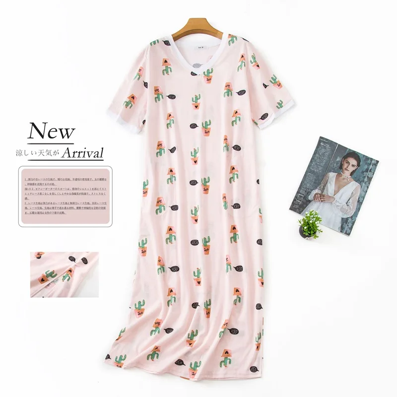Летняя ночная рубашка с короткими рукавами и карманами милая мультяшная одежда