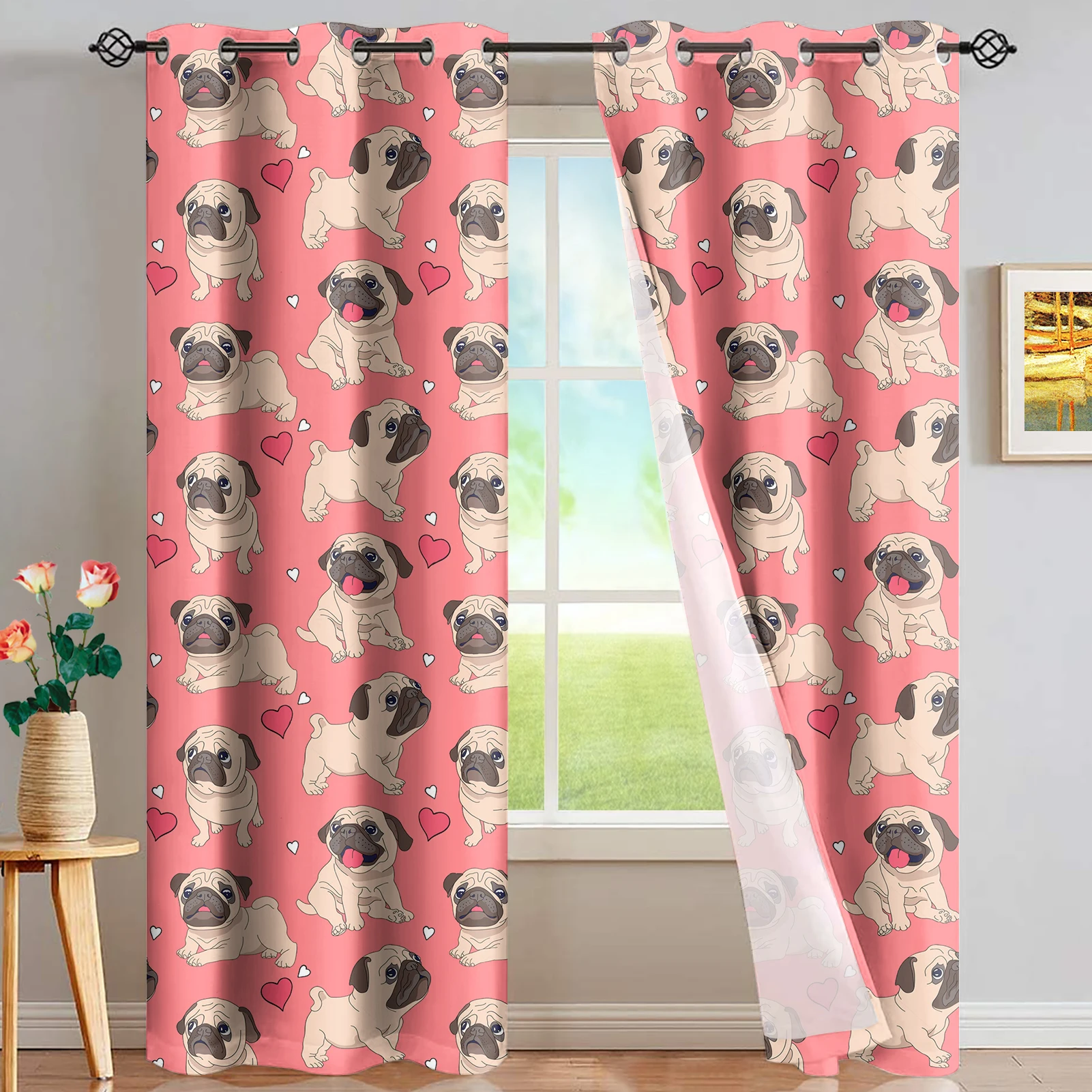 

Upetstory Pug Dog Print Blackout Curtains Bedroom Living Room Kitchen Computer Room Home Decoration for Children Kids Gifts