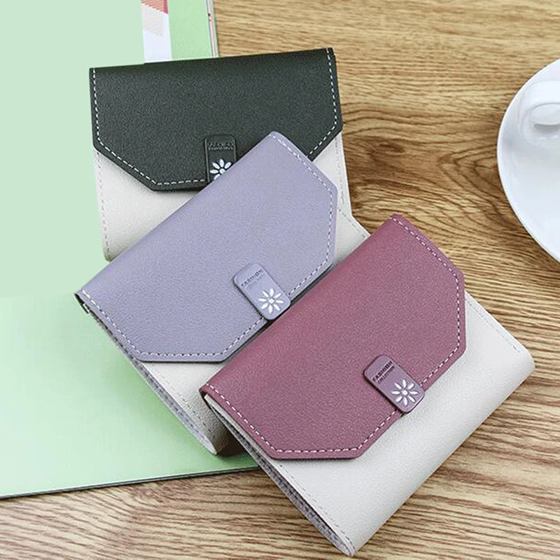 

Women Wallet Fashion Money Bag Ladies Short Pu Leather Card Holder Girl Small Clutch Purse Coin Buckle 2022