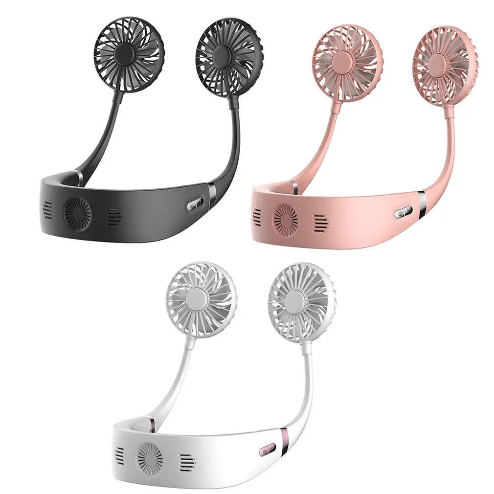 

Portable Lazy Sports Halter Fan 2 Fans Mini Hanging Neck Fan USB Rechargeable Cover Halter Cooling Fan