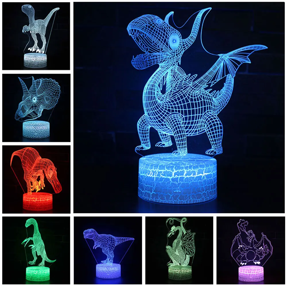 16 Kinds Of Color Change 3D Jurassic Dinosaur Night Light Smart Touch Dimming Remote Control Bedroom Decoration Atmosphere Light