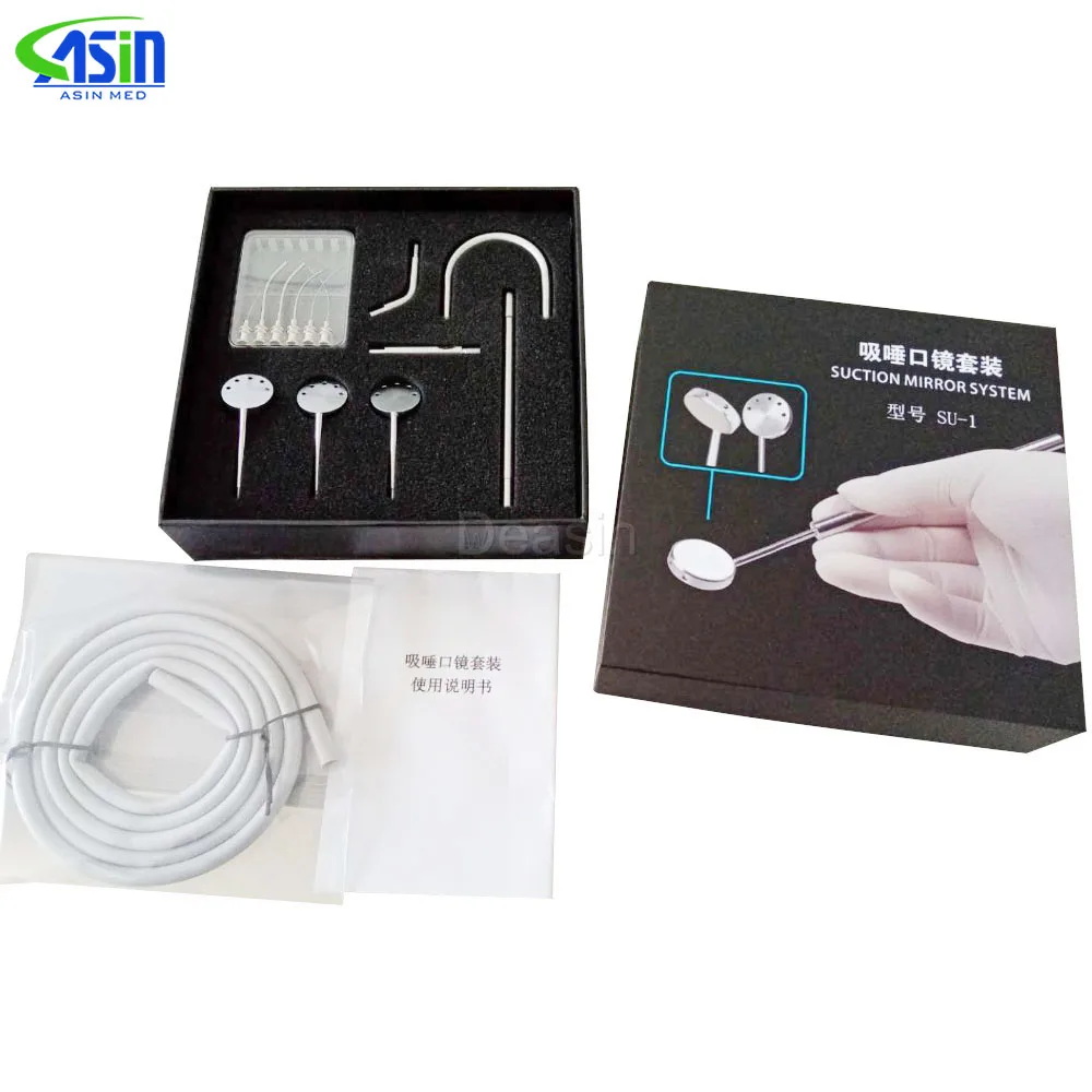 Dental Suction Mirror System Kit Antifog Clear Vision Rhodium Plate Mirror Stainless Steel Dental Tool Set Mouth Mirror