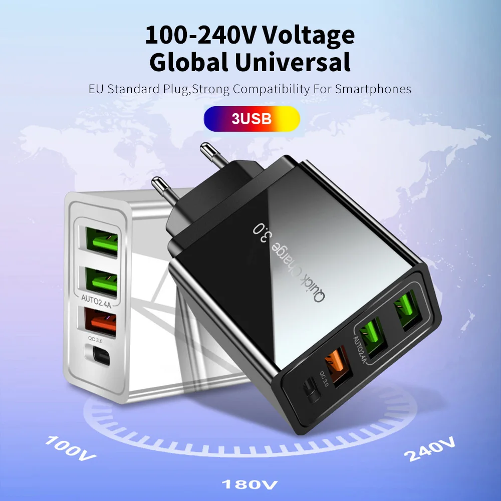 36 Вт быстрое зарядное устройство 4 0 3 USB Type C PD Supercharger EU US UK Plug для iPhone Samsung Huawei Xiaomi Phone
