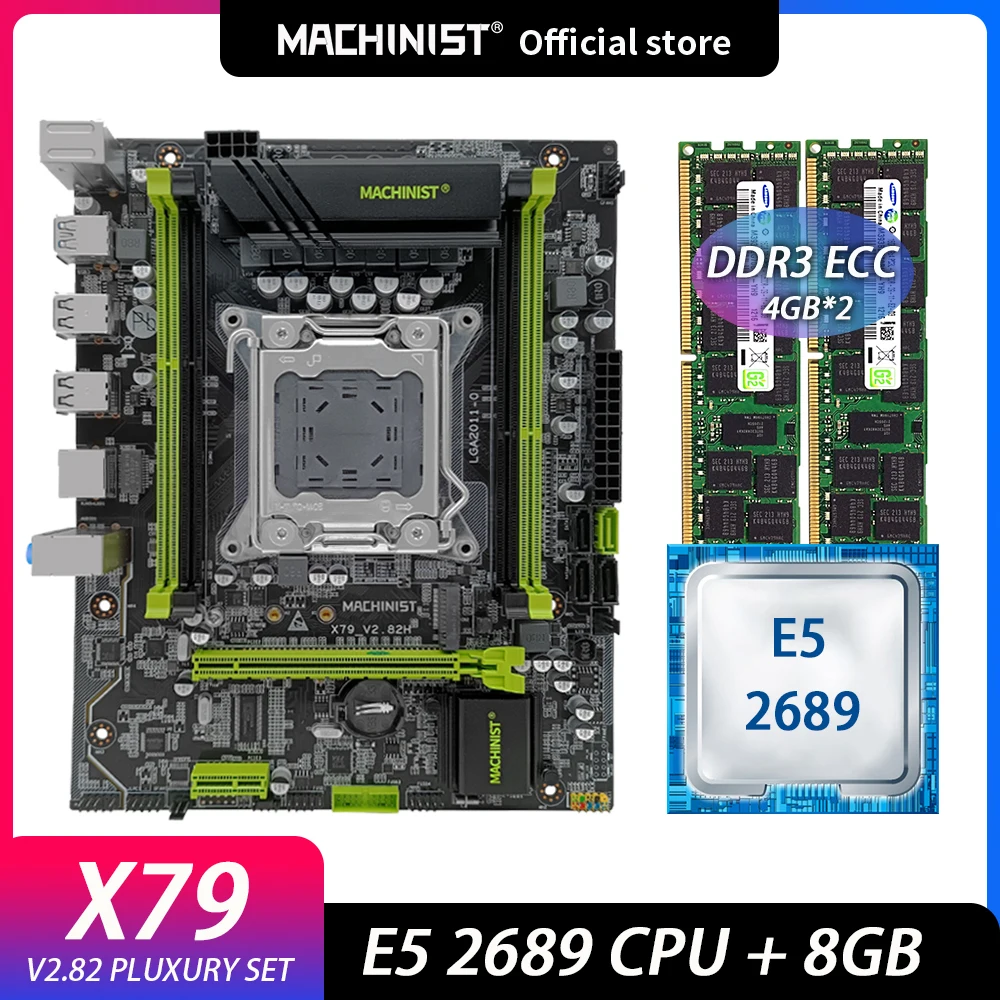 Комплект материнской платы Machinist X79 LGA 2011 CPU с процессором Intel Xeon E5 2689 и 2 шт. * 4G = 8 ГБ DDR3 Память ОЗУ X79 V2.82H
