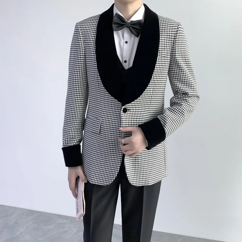 

2021 осенне-зимние Роскошные брендовые свадебные костюмы с рисунком «гусиные лапки», мужской повседневный официальный костюм, 3 предмета, веч...