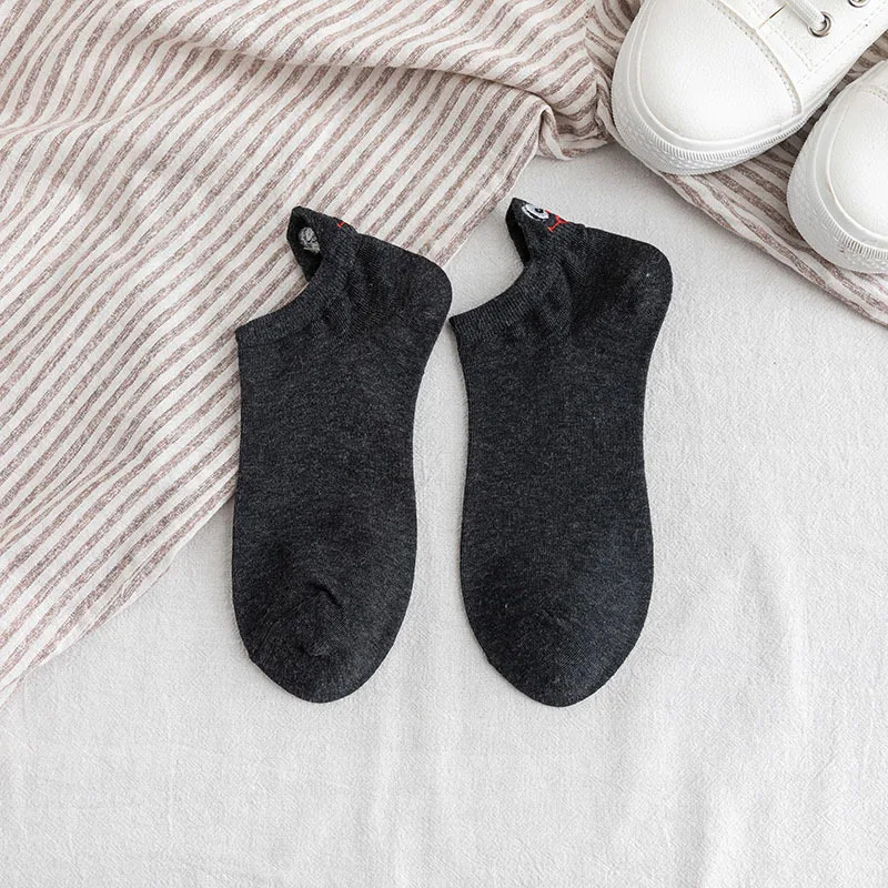 Black 1 пара ярких цветов женские хлопковые летние Kawaii вышитые выразительные женские носки счастливые модные забавные носки до лодыжки - Цвет: Black