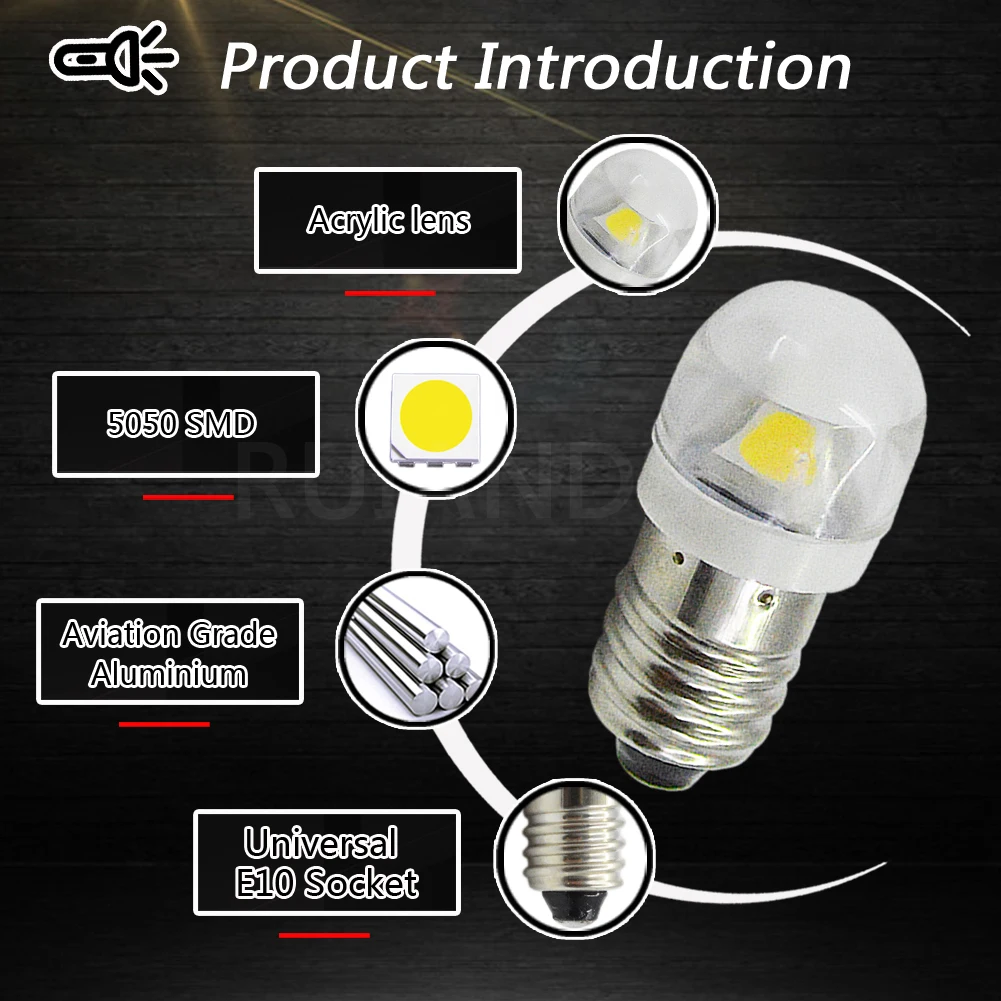 10 шт. E10 винт светодиодный 5050SMD 1 Светодиодный светильник 6000K 4300K Предупреждение
