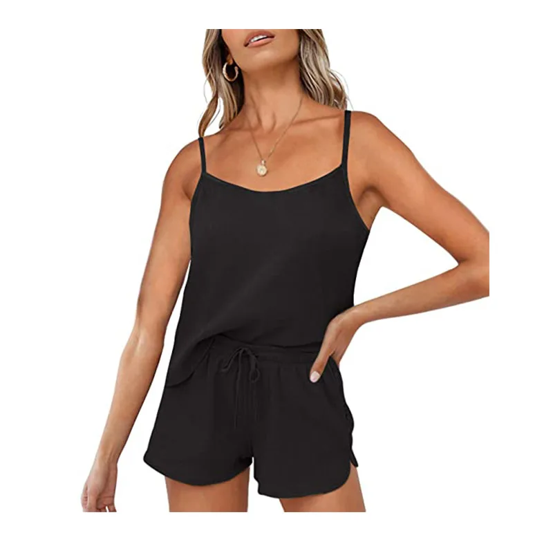 

women's Condole belt pure color draw string short shorts sports leisure suit