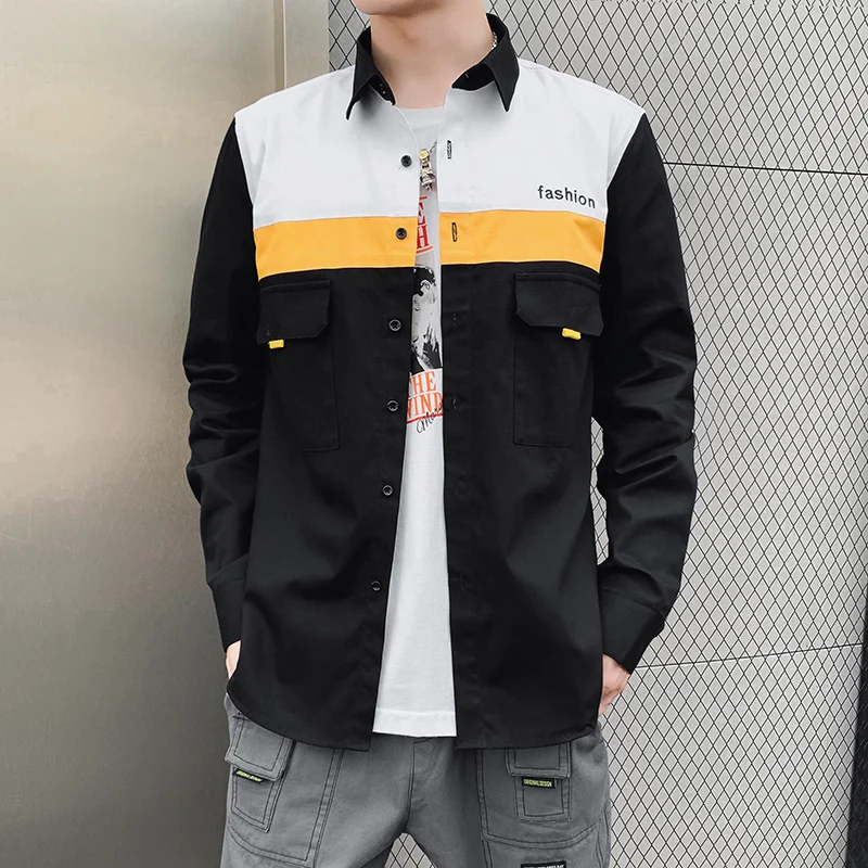 Рубашка мужская хлопковая с длинным рукавом черно-белая | Мужская одежда