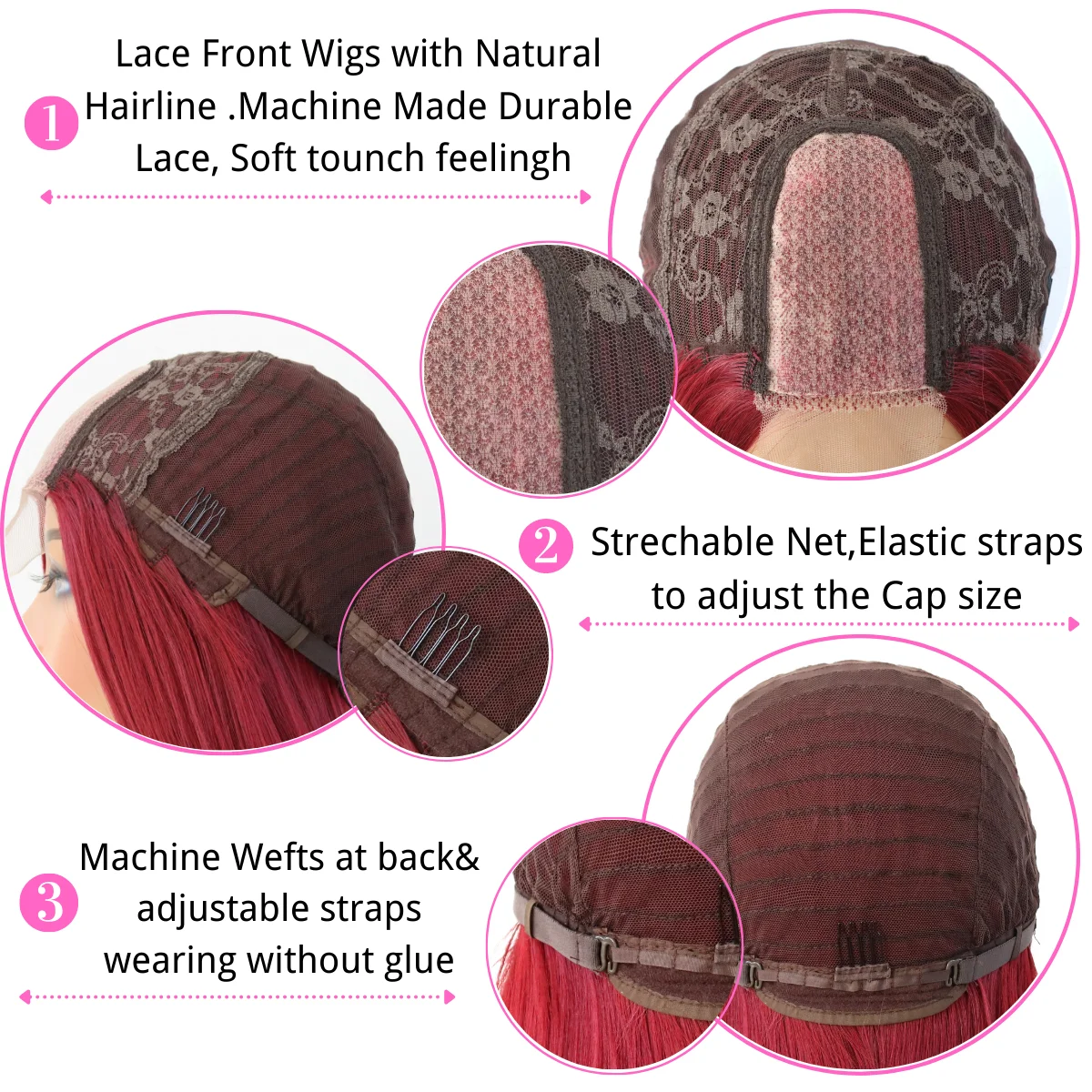 Red Wigs For Women Heat Resistant Synthetic Lace Wigs Fashion Long Straight Wig 180 Density 22-24 inch