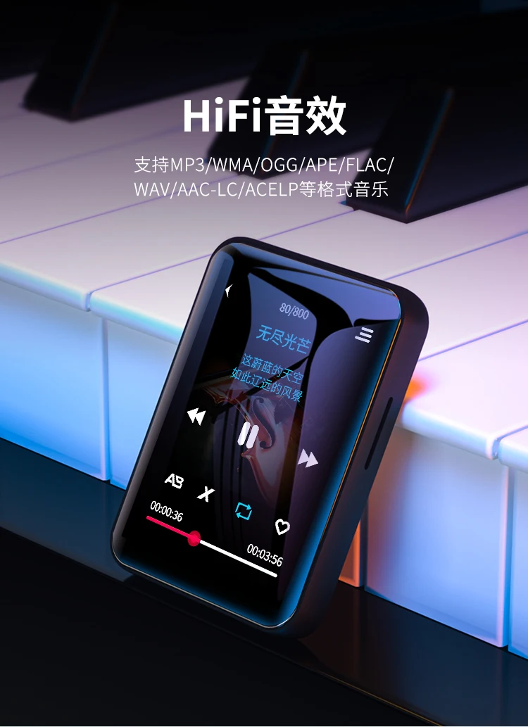 BENJIE X1 Bluetooth touch Screen MP4 Player BT5.0 FM Radio Receiver Built-in Speaker E-Book with Headphone Support TF Card