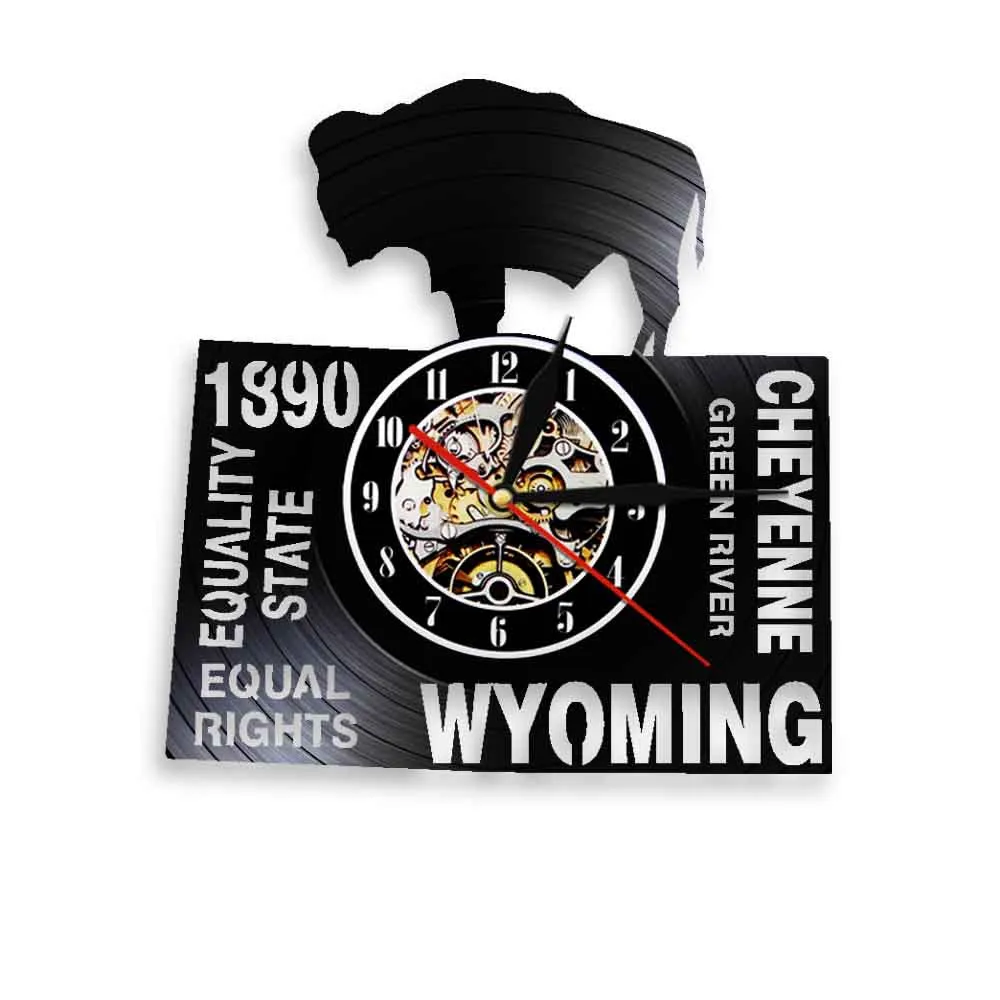 

US Wyoming State Vinyl Record Wall Clock Equal Rights Cheyenne Office Home Decor Green River USA Culture Artwork Silent Watch