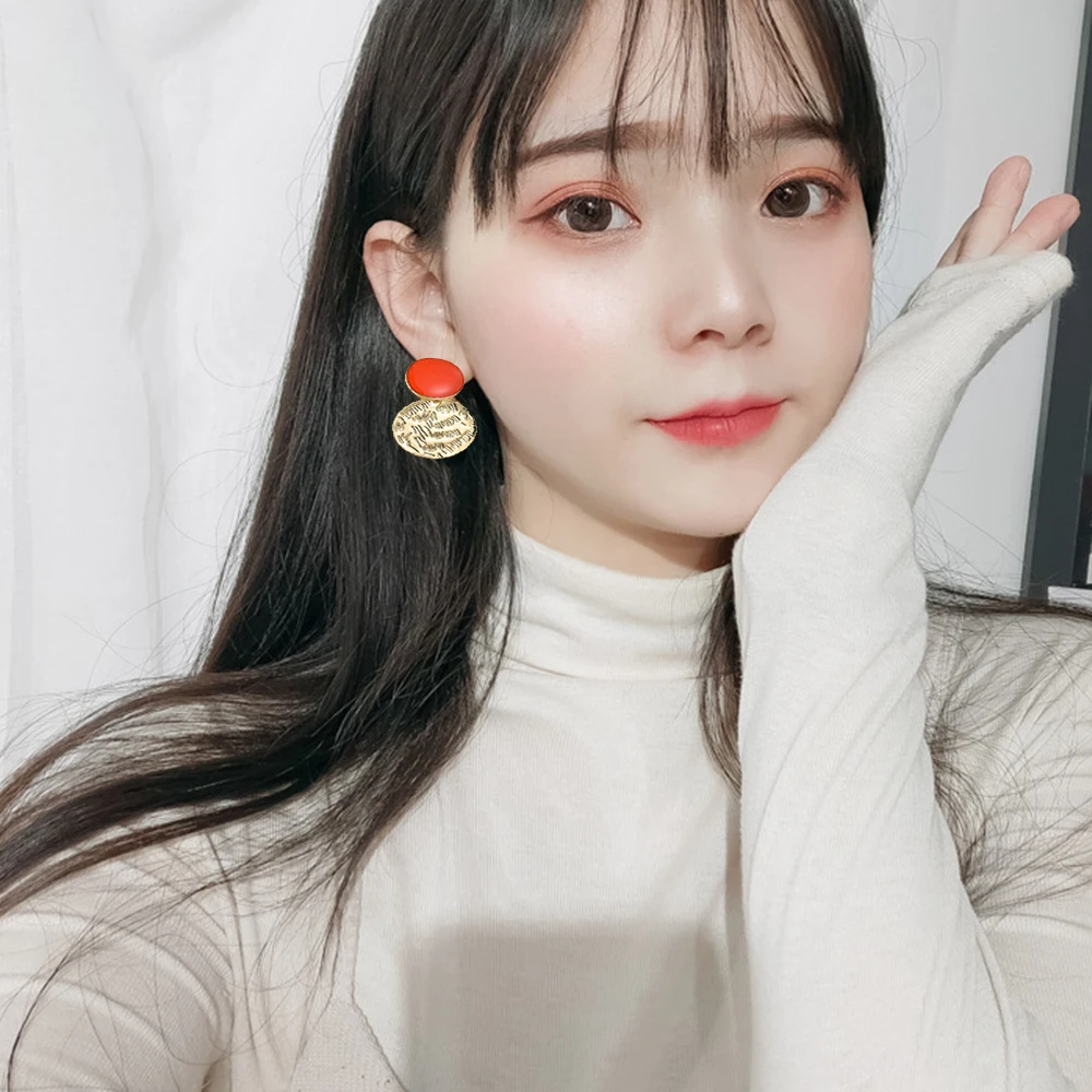 

2021 new high-grade orange irregular geometric round drop earrings ladies fashion earrings