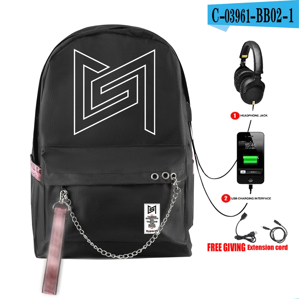 SuperM рюкзак KPOP крутой логотип команды стильный с подвесным орнаментом с USB молнией модный рюкзак для путешествий - Цвет: BB02