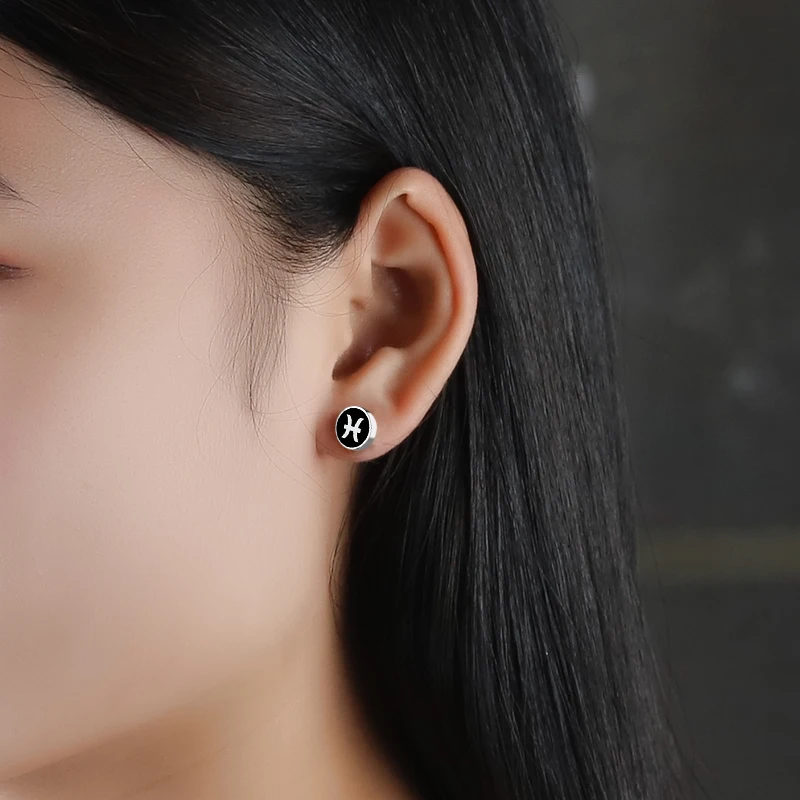 12 Zodiac Sky planet Symbols Stud Earrings Retro Men's Fake Fashion Jewelry Sets of Woman Grunge Accesories | Украшения и