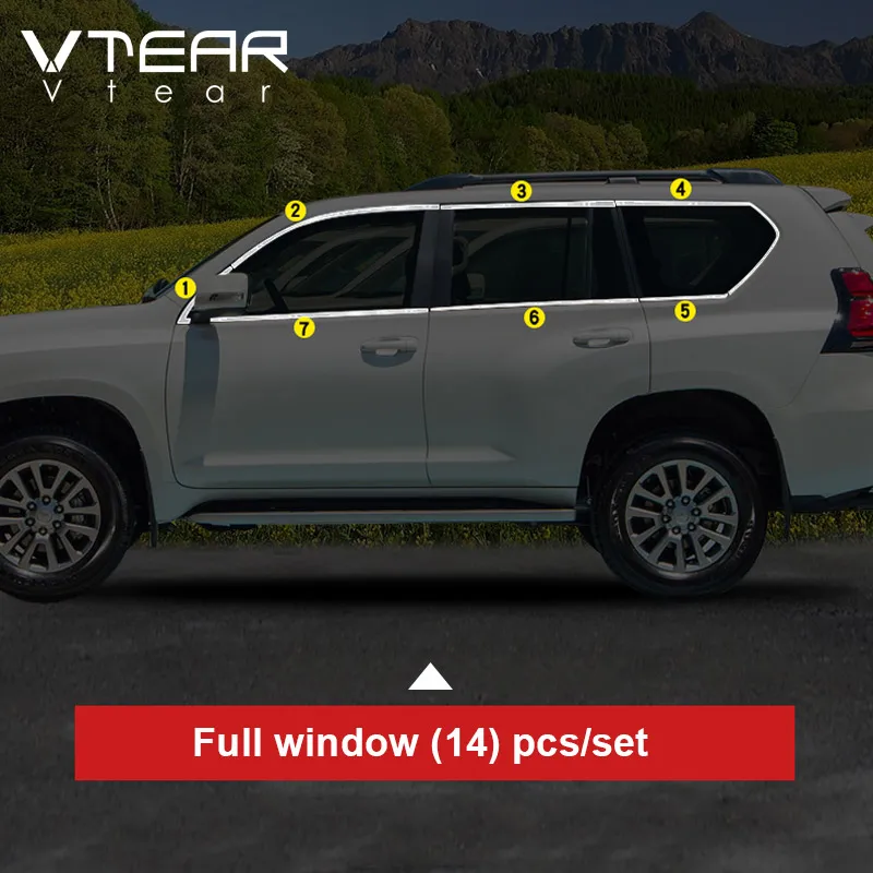 

Vtear для Тойота Ланд Крузе Прадо 150 отделка окна автомобиля аксессуары из нержавеющей стали Внешнее украшение крышка Стайлинг детали 2020