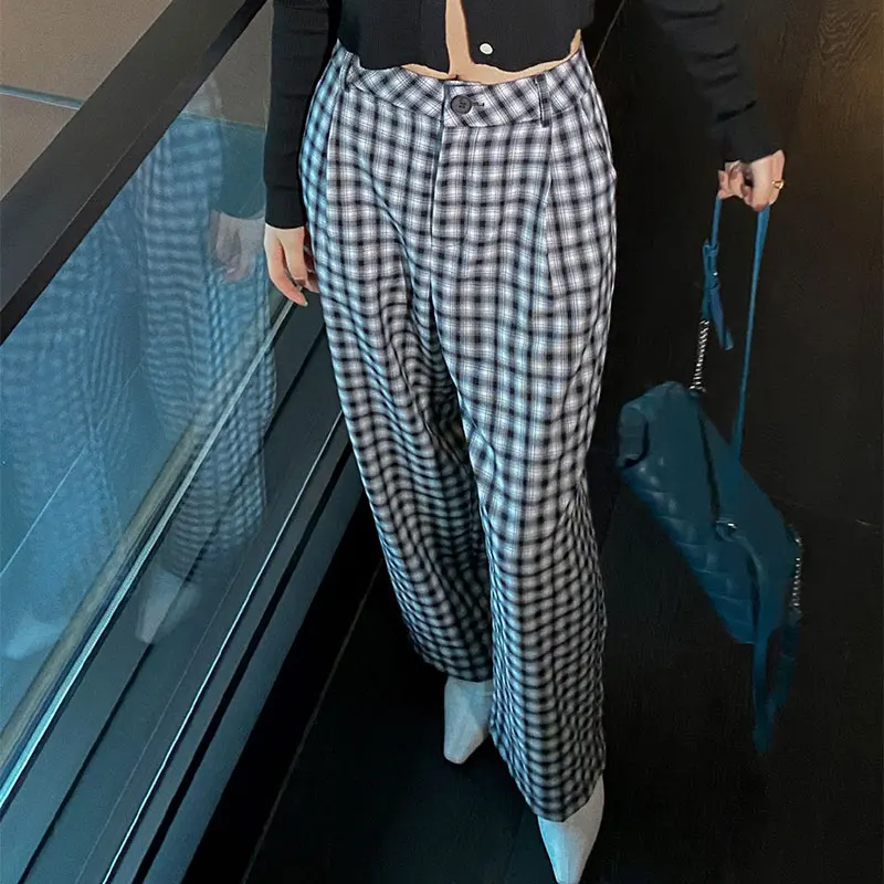 

Новинка весна-осень 2021, модные женские свободные брюки в Корейском стиле с высокой талией, женские брюки, универсальные повседневные широки...