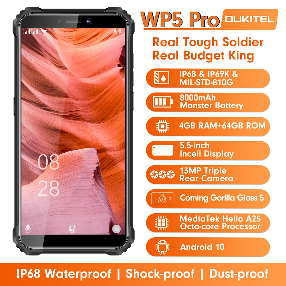 Смартфон OUKITEL WP5 Pro водонепроницаемый IP68 5 дюйма FDD Android 10 0 мобильный телефон