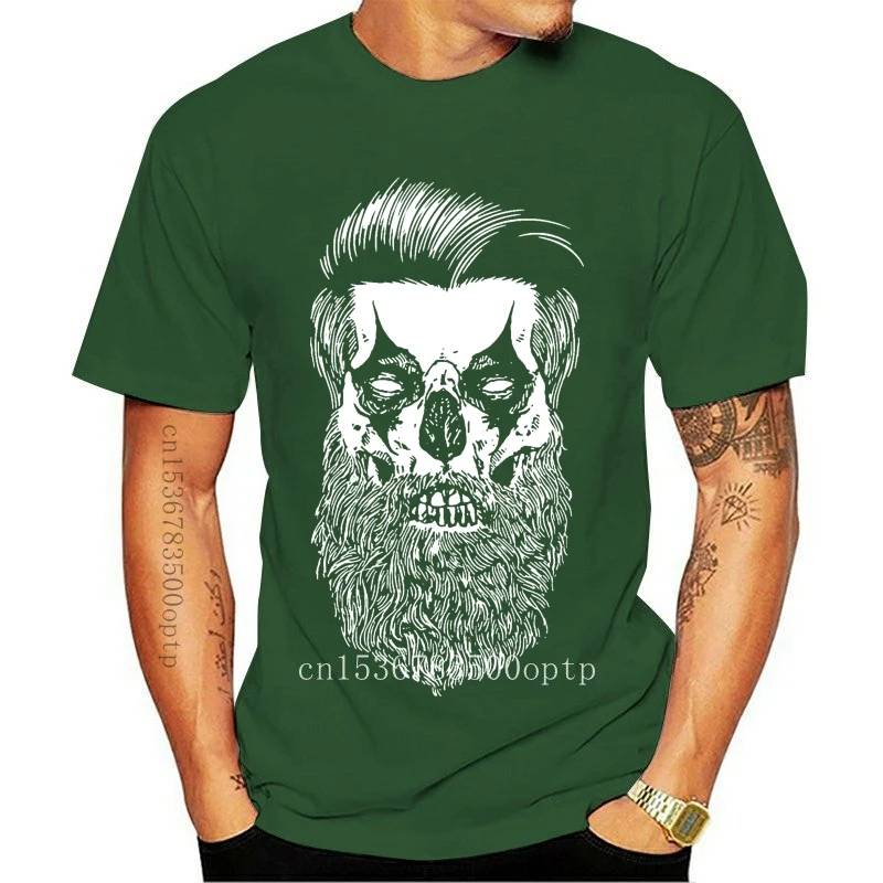 

Новая футболка с изображением черепа клоуна, Мужская хипстерская уличная одежда для Хэллоуина с бородой и скелетом
