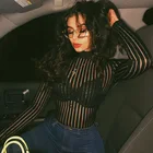 Боди женское Сетчатое черное в полоску, с длинным рукавом, 2019