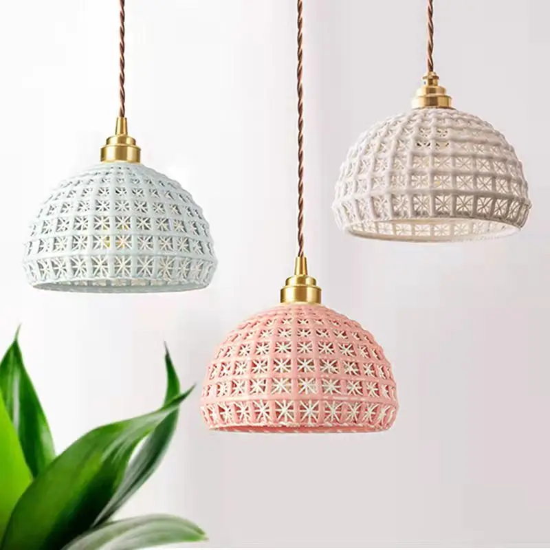 

Modern Ceramic Pendant Lamp for Bedroom Living Room Cafe Japan Style Copper LED Hanging Light Luminaria Lighting Hanglamp E27