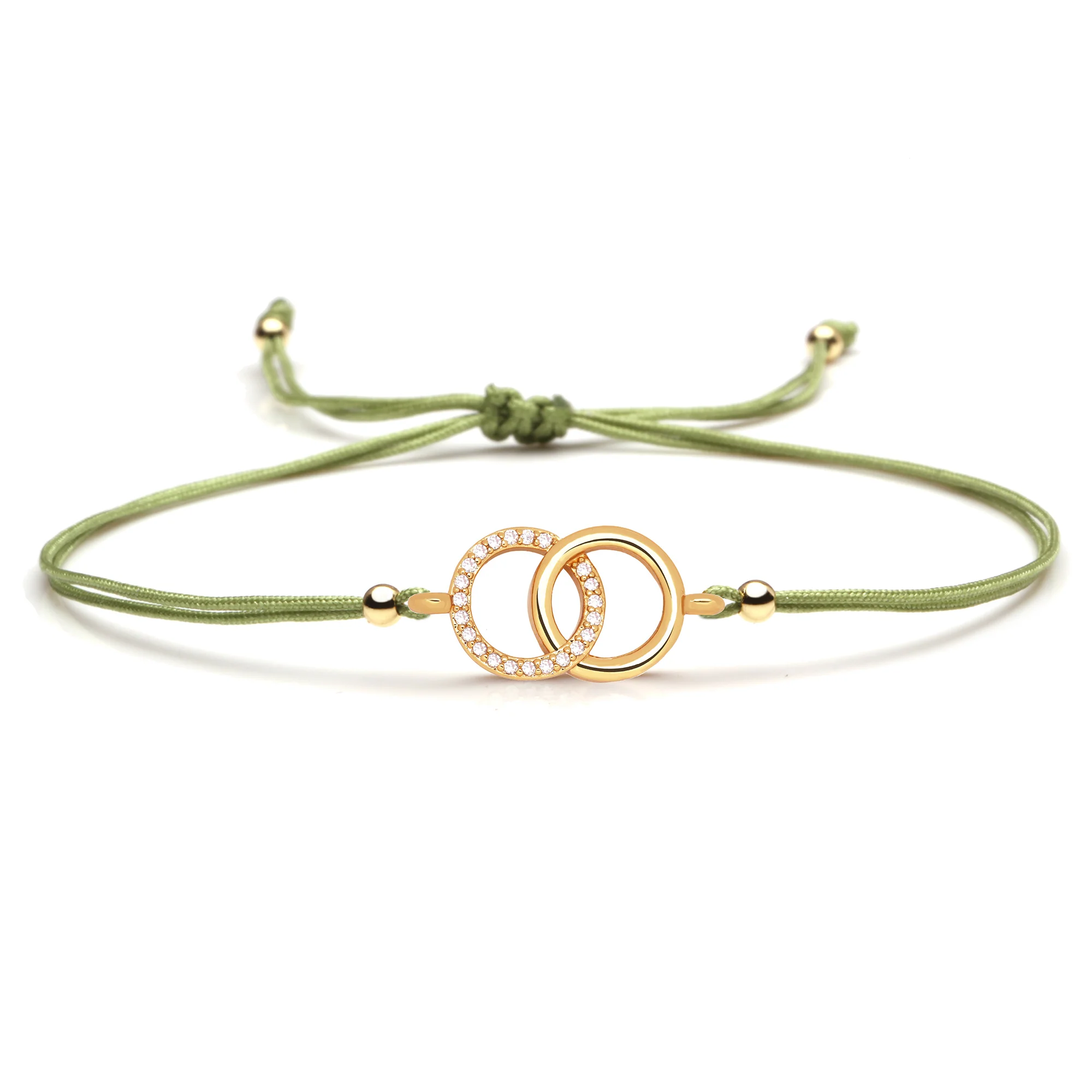 

White Cubic Zirconia Double Interlaced Linked Circle Charm Bracelet Women Men Chic CZ Slide Knot Green Red Blue String Jewelry