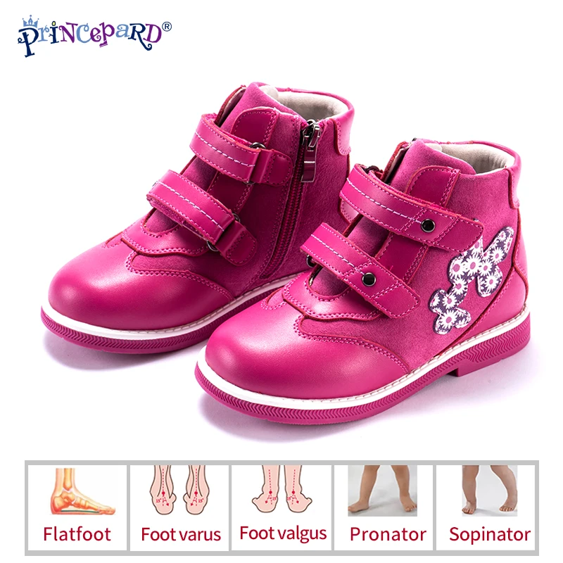 Ортопедические ботинки для девочек Princepard розовые повседневные ортопедические