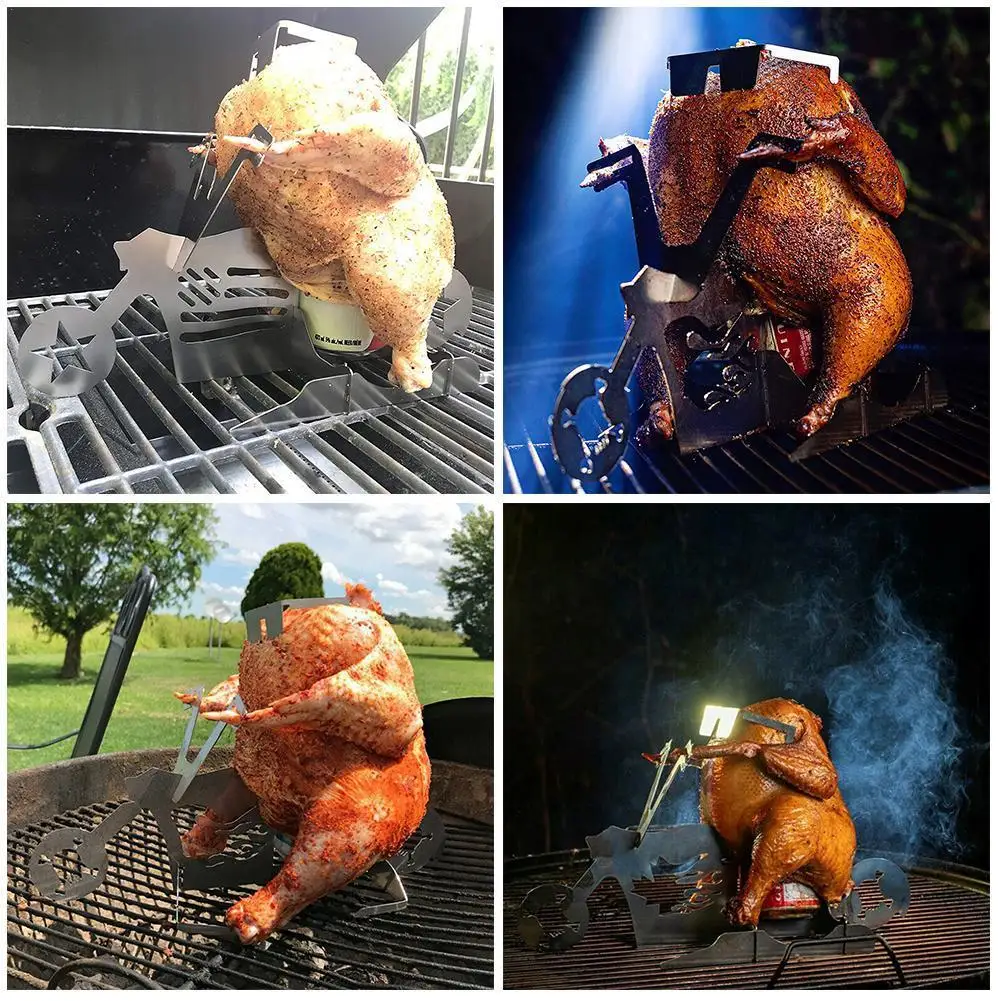 

BBQ Chicken Stand Beer Funny American Motorcycle Steel Rack Roast Roast Chicken Rack Rack Tools Grilling Funny T0T6