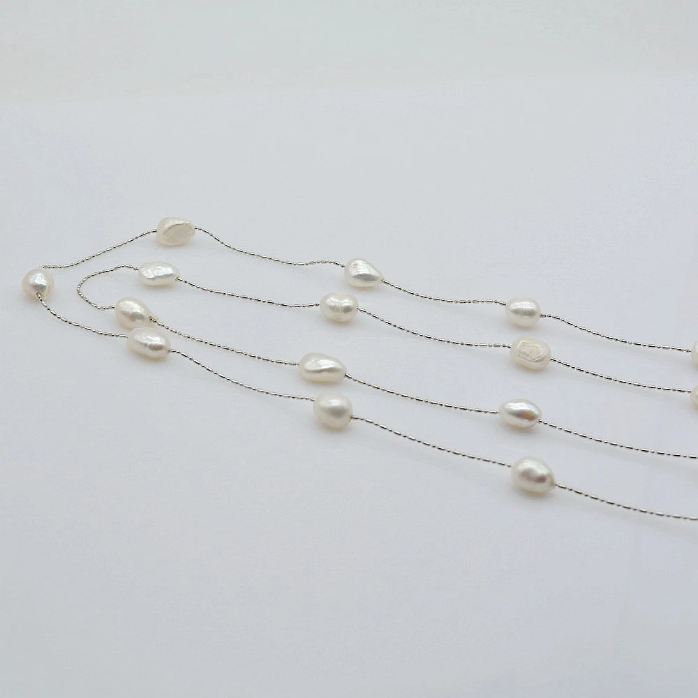 Длинное ожерелье в стиле барокко с натуральным пресноводным жемчугом