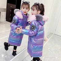 girls winter clothing cotton coat childrens mid length thick hooded fur collar jacket waterproof warm jacket for kids tz783